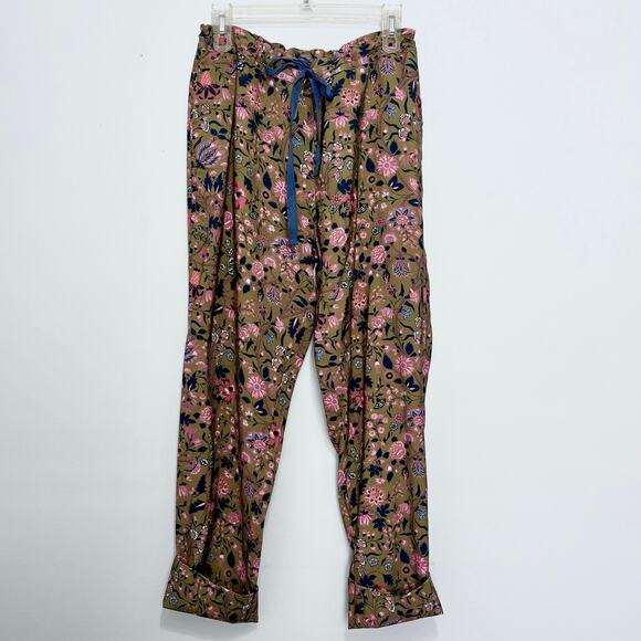 Sundance Madora Pants Womens Size M Olive Green Multi Floral Print Drawstring - Picture 2 of 16
